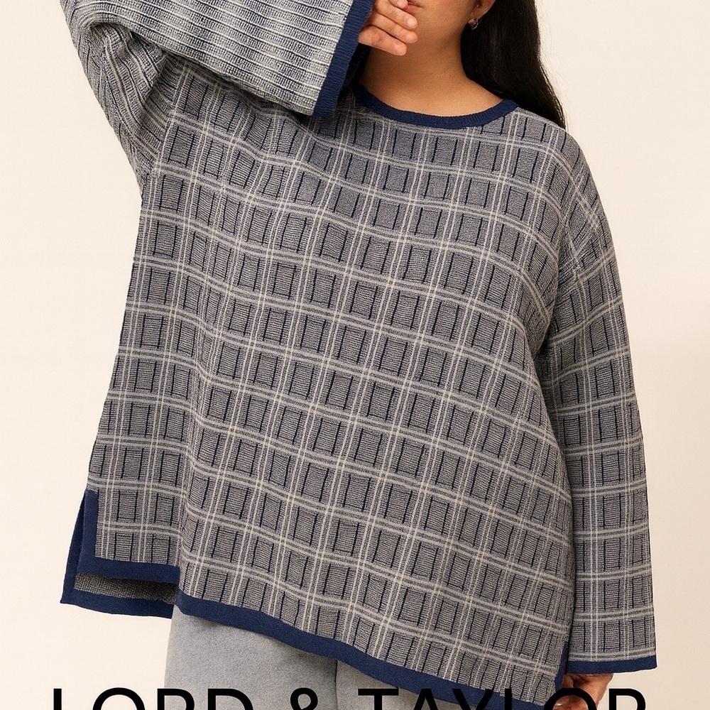 Lord & Taylor Woman Navy Plaid Tunic Top 3X